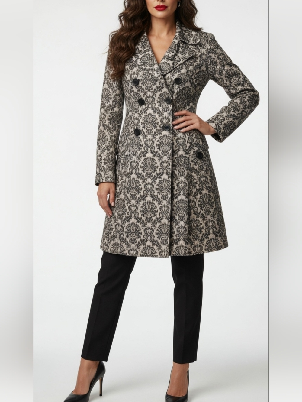Women's Damask Patterned Double-Breasted Coat ( SIZE : 10)